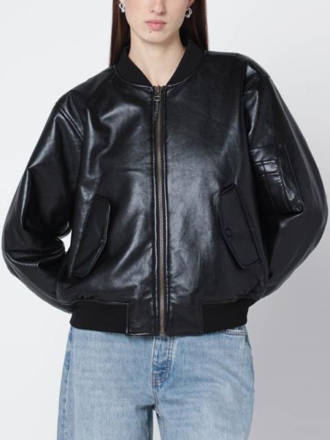 Black regenerated-leather bomber