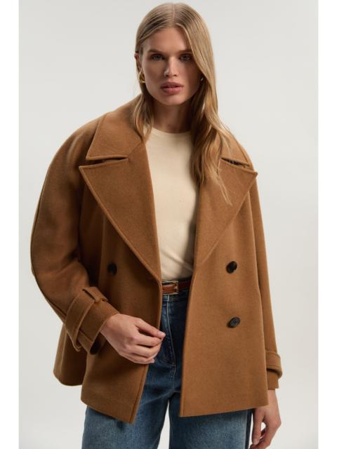 Tailored Brushed Wool Double Breasted Short Pea Coat