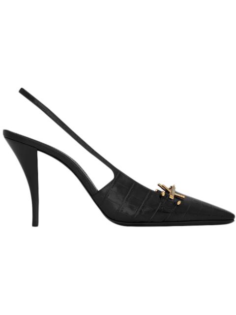 Saint Laurent Blade Slingback Pump Black Crocodile-Embossed Patent Leather