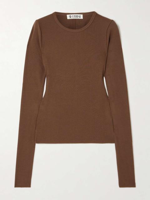 Ribbed stretch cotton and modal-blend top Brown
