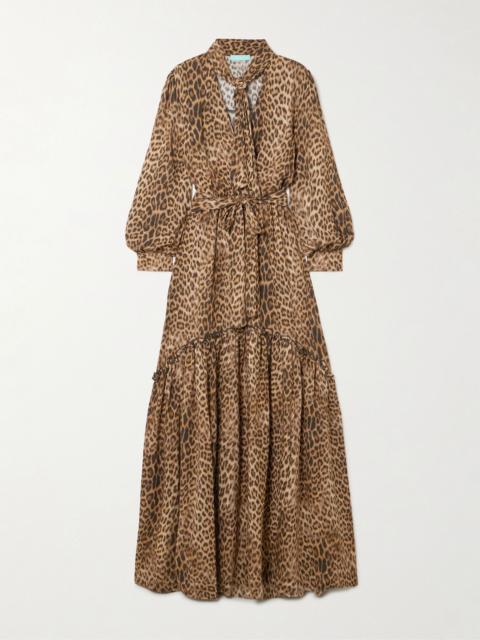Skylar scarf-detailed belted printed crepe maxi dress Leopard print