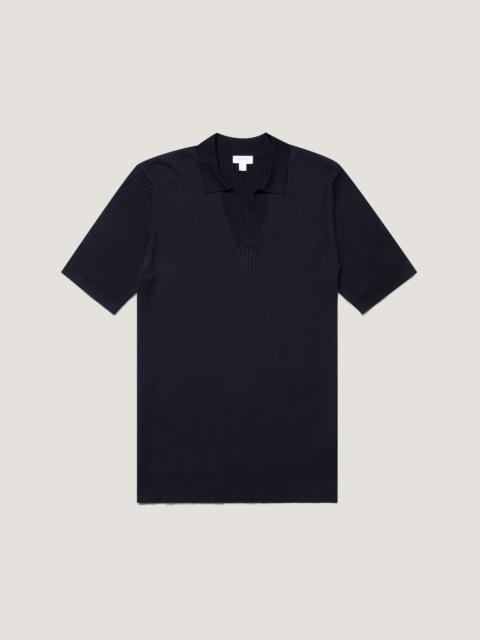Fine Rib Silk Cotton Polo Shirt