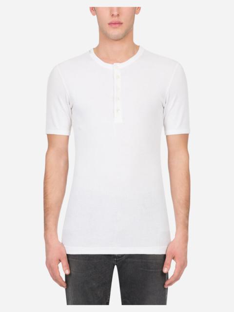 Fine-rib cotton granddad-neck t-shirt