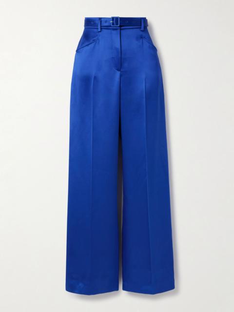 Norman belted silk-satin straight-leg pants Cobalt blue