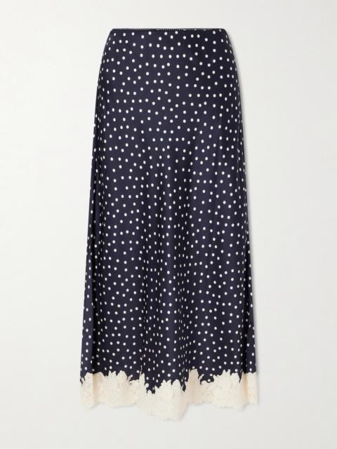 Matilde Lace-trimmed Polka-dot Satin Midi Skirt