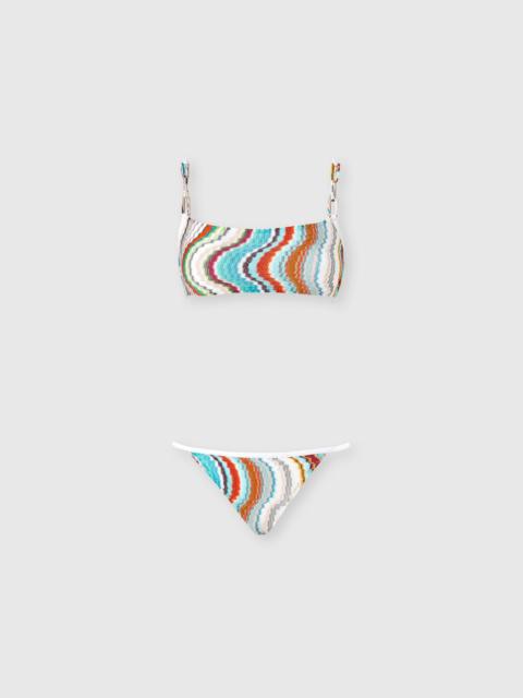Bandeau bikini with lamé wave motif