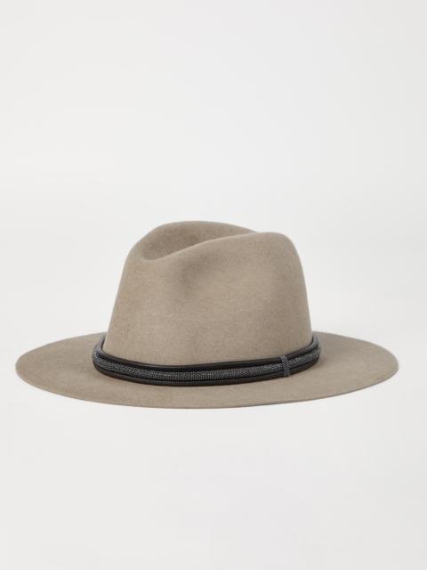 Felt fedora with leather and monili band