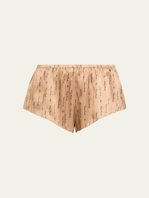 Script-Print Silk Lounge Tap Shorts