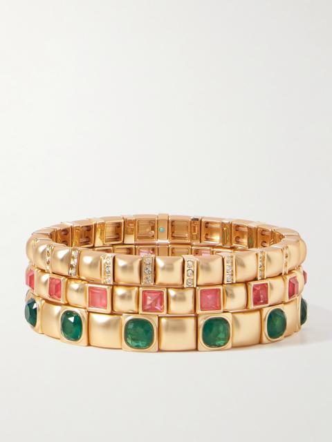 The Jeweled Set Of Three Gold-tone And Cubic Zirconia Bracelets