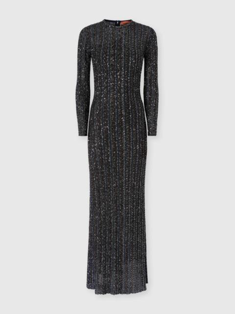 High-neck long-sleeve maxi dress