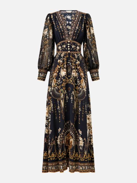 SHAPED WAISTBAND DRESS WITH GATHERED SLEEVES