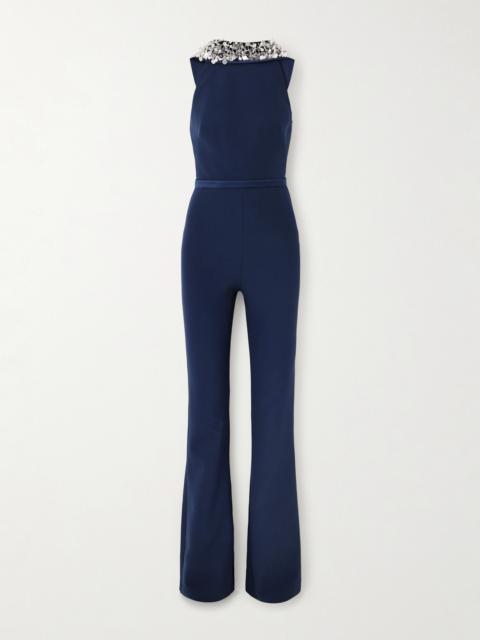 Luna Embellished Duchesse Satin-trimmed Crepe Jumpsuit