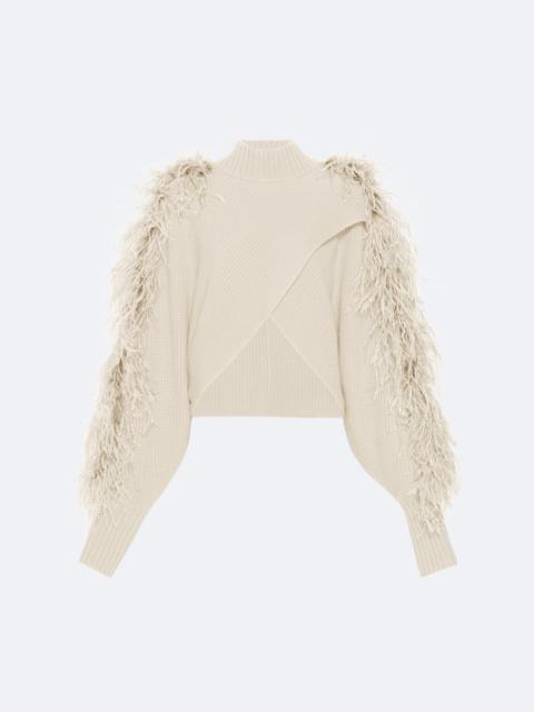 Cashmere Crossover Sweater With Feathers