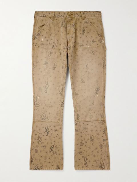 + Dr. Woo Bootcut Double-Knee Printed Cotton-Canvas Trousers Beige