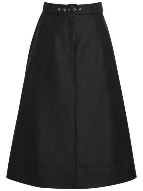 Moncler Belted Cotton-poplin Midi Skirt