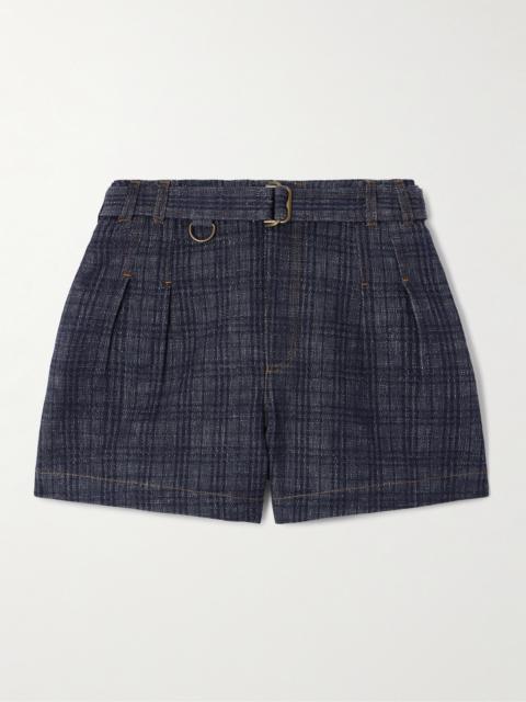 Belted Checked Denim Shorts