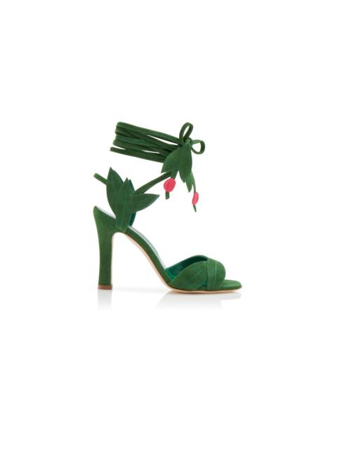 Green Suede Lace-Up Sandals