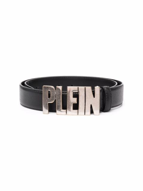 logo-plaque leather belt