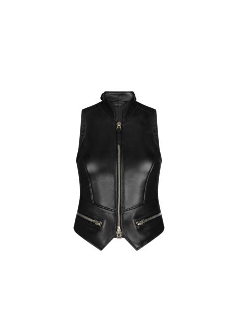 SHINY PLONGE LEATHER WAISTCOAT