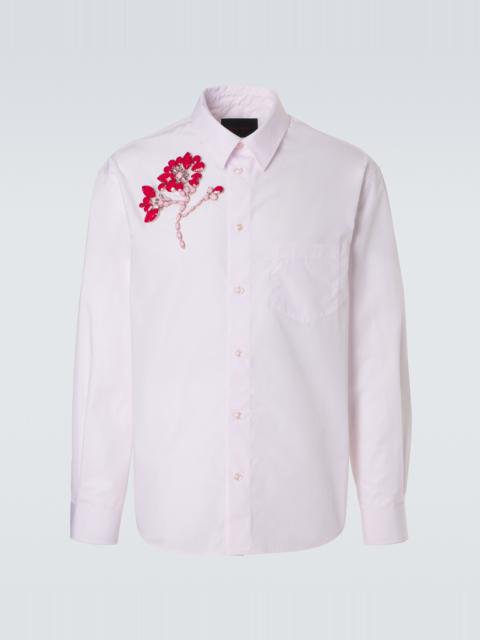 Floral-appliqué cotton poplin shirt