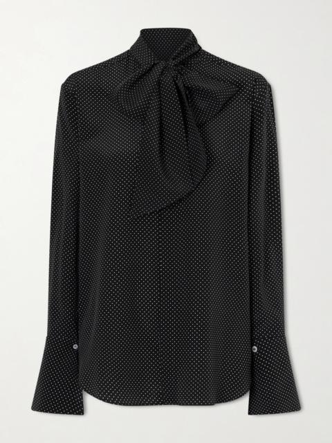 Pussy-bow Polka-dot Silk-satin Blouse