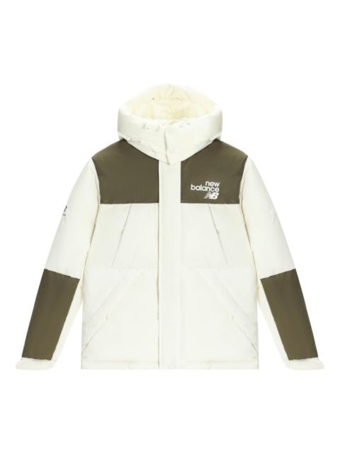 New Balance Windproof Hooded Down Jacket 'White Olive Green' AMJ24377-CIC