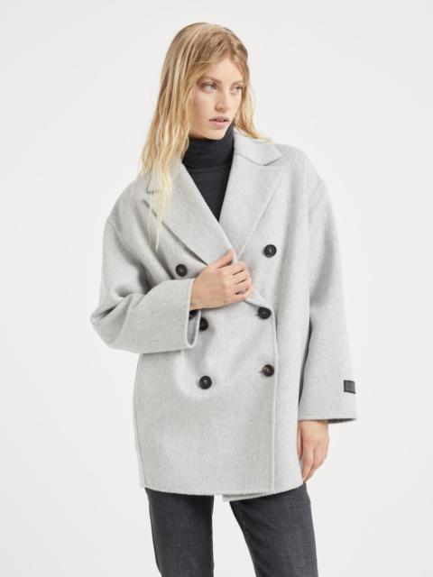 Cashmere double beaver cloth pea coat with precious patch