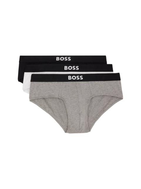 Three-Pack White & Black Logo-Waistband Briefs
