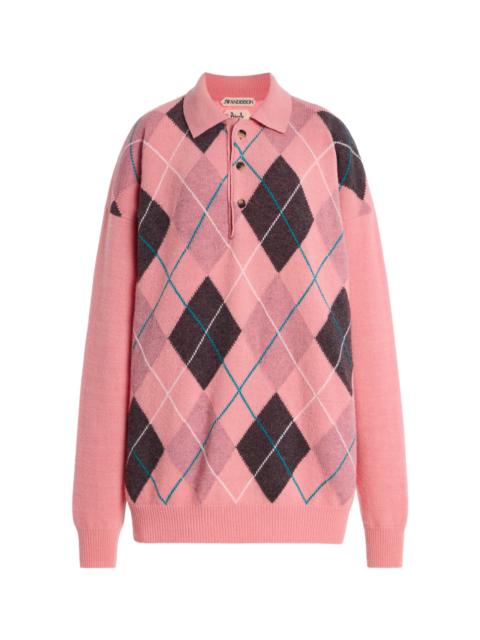 x Pringle of Scotland Argyle Wool Polo Sweater pink