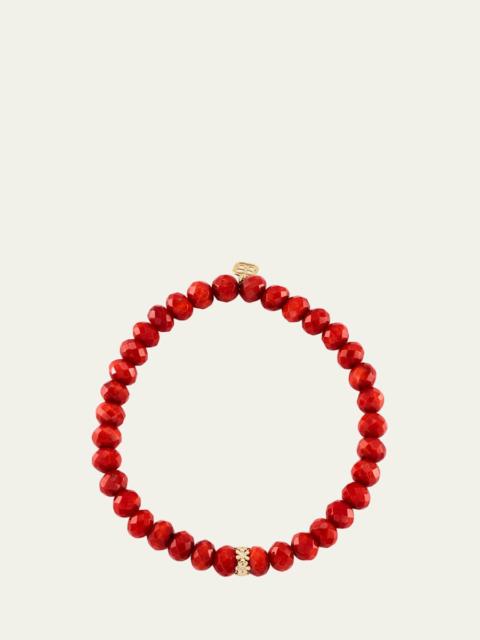 Tiny Daisy Rondelle on Orange Bamboo Coral Faceted Bead Bracelet