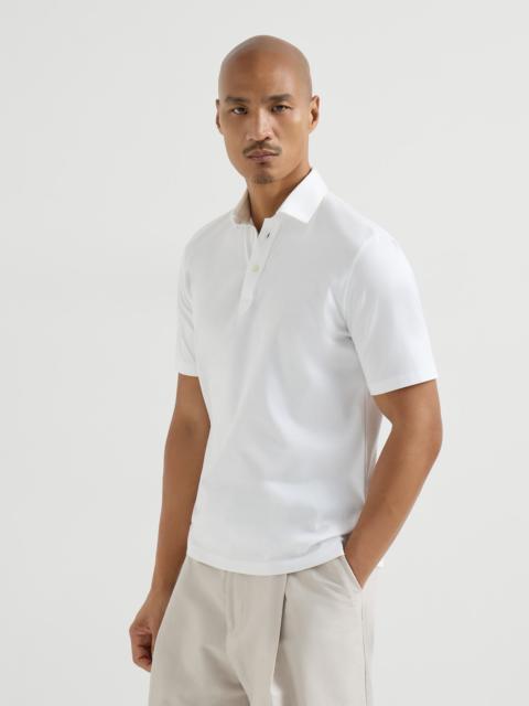 Cotton jersey polo with shirt-style collar