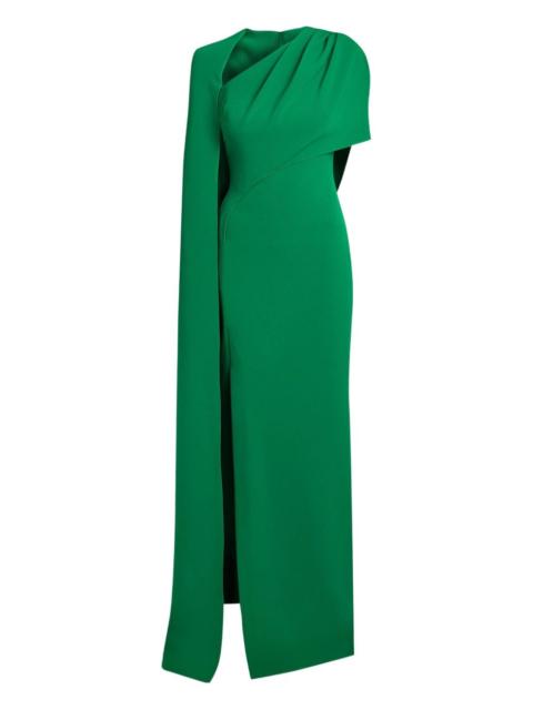 asymmetric cape column gown