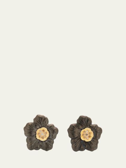 Blossom Gardenia Burnished Silver, Gold, Brown Diamond Stud Earring