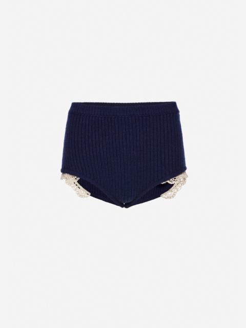Cashmere crochet-trim shorts in navy