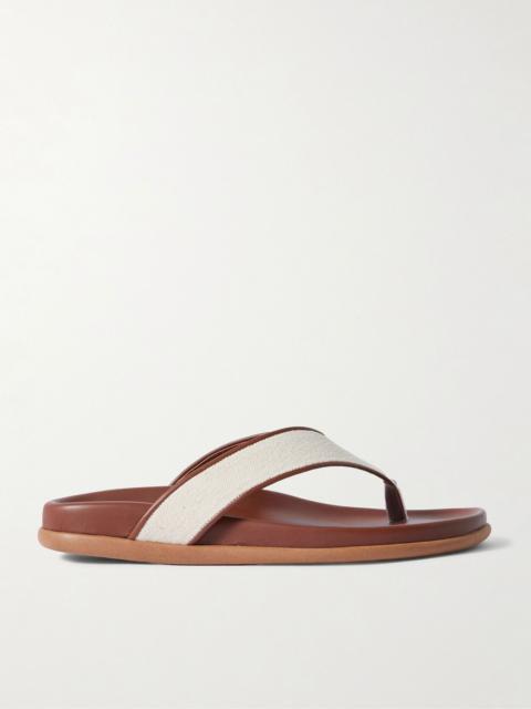 Charys leather-trimmed canvas flip flops Brown