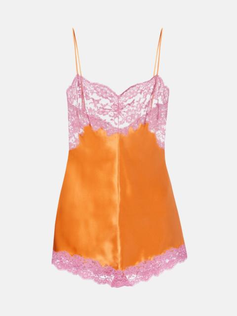 Lace-trimmed silk satin bodysuit