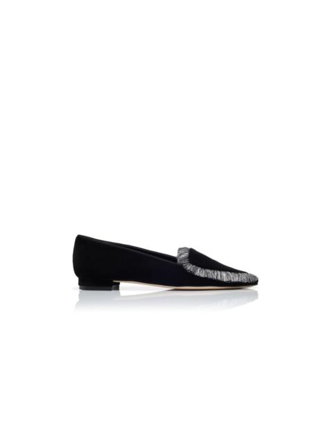Black Velvet Fringe Detail Loafers