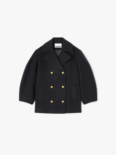 DARK BLUE WOOL PEACOAT SHORT
