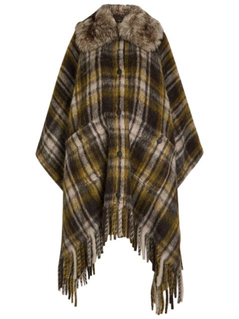 Moncler Plaid Brushed Wool-blend Cape