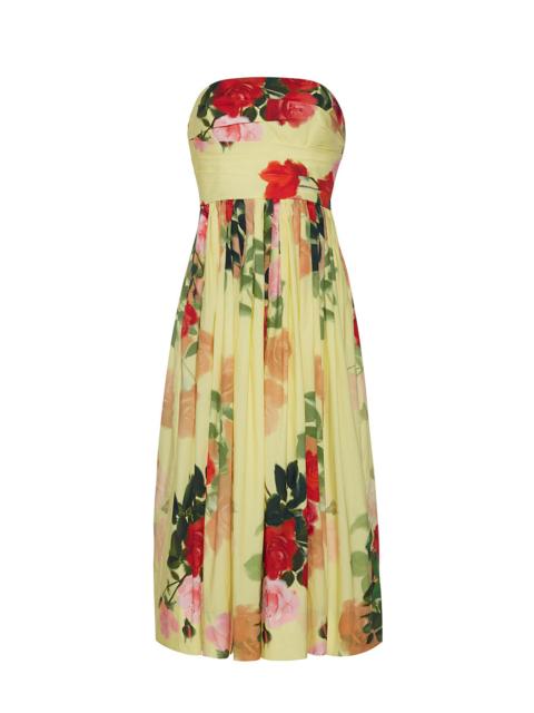 Daria Dress
Décolletage Accenting Strapless Midi Silhouette