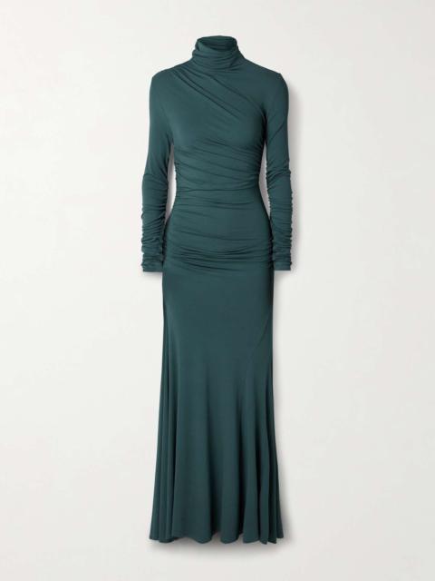 Africa ruched stretch-jersey turtleneck maxi dress