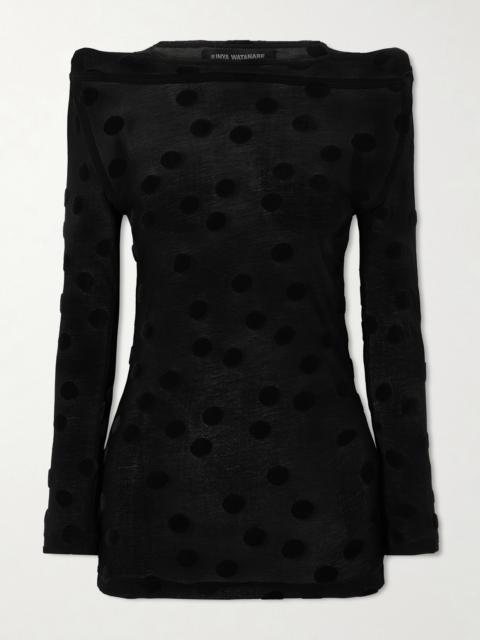 Polka-dot Flocked Cotton-jersey Blouse