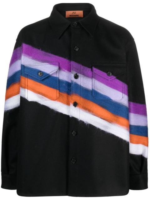 brushed-effect striped shirt jacket