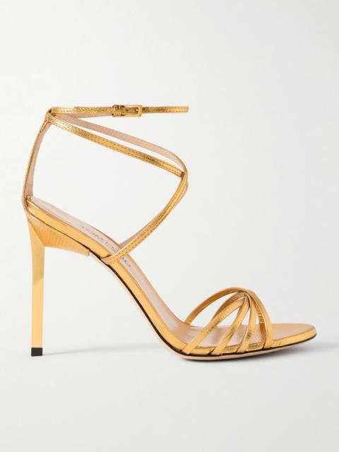Metallic lizard-effect leather sandals Gold