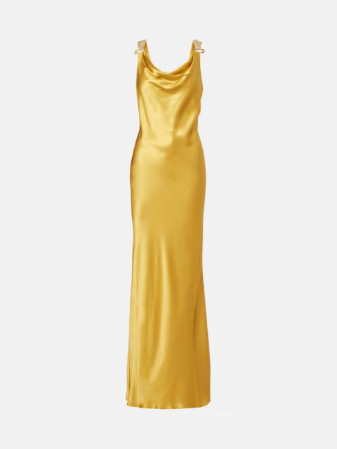 Safety Pin embellished silk satin gown
