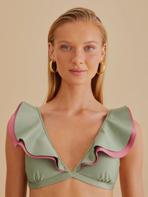 Green Ruffle Bikini Top