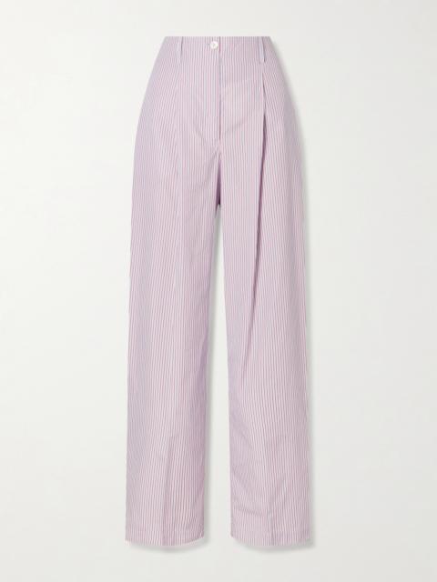 Dean Pleated Striped Organic Cotton-poplin Wide-leg Pants