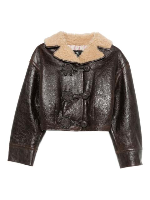 shearling-collar leather jacket