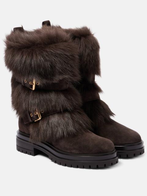 Maverick shearling-trimmed suede biker boots
