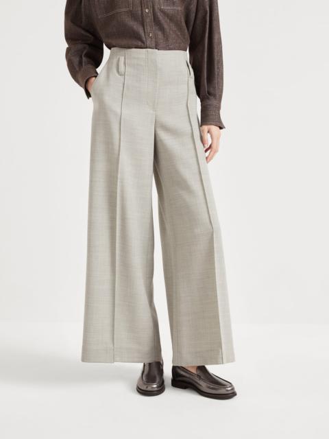 Virgin wool fluid crêpe twill flared sartorial trousers with monili